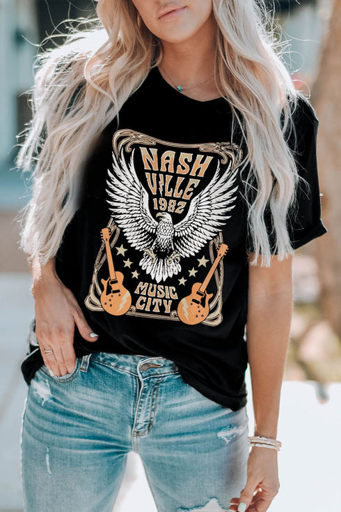 Black Nash Ville 1982 Vintage Music City Graphic Tee